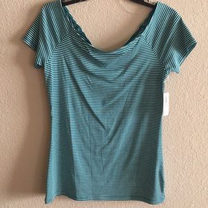 Teal, striped scoop neck blouse